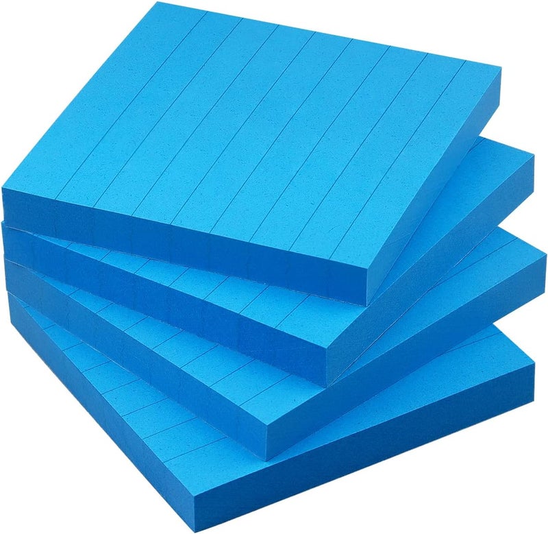 Eastern Wolf Lined Sticky Notes 3x3 Sticky Notes with Lines Self-Stick Notes Bright Color 4 Pads 90 Sheets/Pad (Blue) - Image 1
